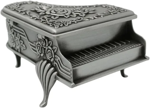 Naimo Joyero con diseño de piano vintage, decorado con escultura de rosa, regalo creativo (piano grande)