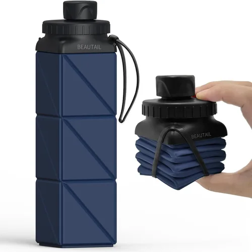 Miniatura 25 de BEAUTAIL Botellas de agua plegables de 20.6 onzas, botella de agua portátil plegable de silicona, ligera, reutilizable, a prueba de fugas
