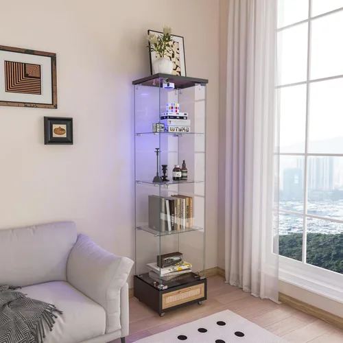 Miniatura 47 de Vitrina de cristal con 3 estantes con 2 puertas, vitrina de cristal transparente para sala de estar, dormitorio, 49.49 x 31.77 x 14.37 pulgadas