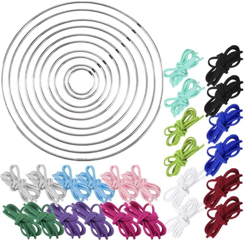 Paquete de 10 anillos de metal de varios tamaños, aros de macramé con 12 colores de 0.118 pulgadas, cordón de gamuza sintética para atrapasueños,