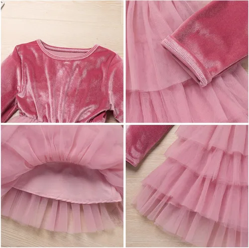 Miniatura 30 de IDOPIP Vestido tutú de terciopelo para niñas pequeñas, vestido de manga larga para princesa, Navidad, cumpleaños, fiesta, boda, vestidos de otoño e