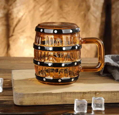 Miniatura 3 de Vaso de madera en forma de barril de vidrio taza de cerveza con forma de barril de vidrio con tapa