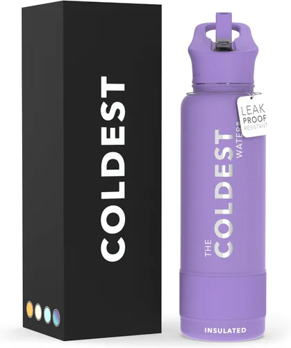 Miniatura 51 de Coldest - Botella para agua con tapa que incluye pajilla, térmica y metálica (acero inoxidable), para hombres y mujeres, color morado