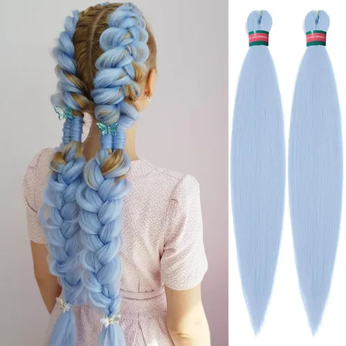 Miniatura 38 de Extensiones de cabello para trenzar verde+verde claro, preestiradas, 2 paquetes, con cabello plumoso pre-trenzado, extensiones de cabello
