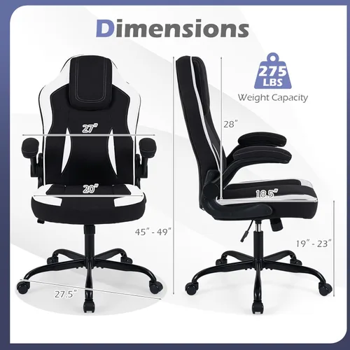 Miniatura 3 de Giantex Silla de oficina ergonómica, silla de escritorio de tela de lino con reposabrazos abatibles de 90°, altura ajustable, función mecedora