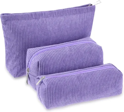 Miniatura 9 de Huhumy Juego de 3 bolsas de maquillaje para mujeres, bolsa cosmética de pana con sonrisa estética, bolsa de viaje para artículos de tocador, linda