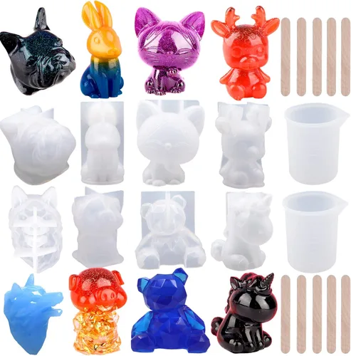 Miniatura 9 de EuTengHao Juego de 20 moldes de resina de animales 3D, incluye 8 moldes de fundición de resina, moldes grandes de silicona epoxi transparente, 2