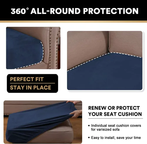 Miniatura 7 de PrinceDeco Fundas de cojín para sofá, funda elástica y lavable, funda de cojín ajustable de tela de terciopelo antideslizante, protector de muebles