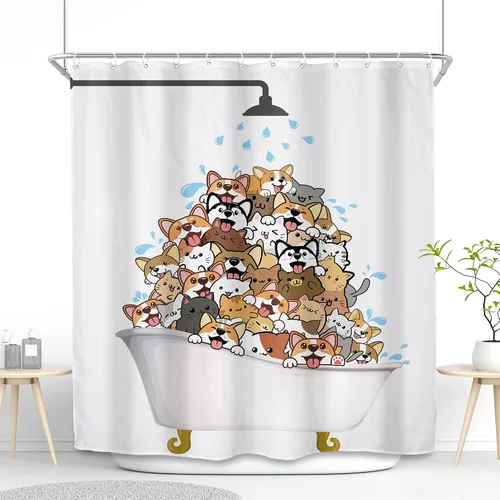 Miniatura 2 de SVBright Divertida cortina de ducha con diseño de perro para niños, diseño de corgi con dibujos animados, 72 pulgadas de ancho x 72 pulgadas