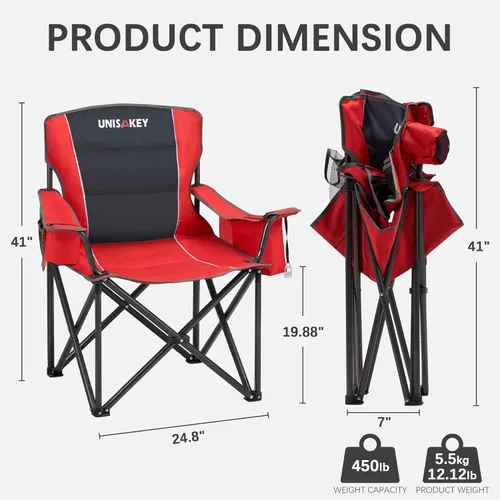 Miniatura 3 de Unisakey Silla de campamento plegable de gran tamaño para adultos, soporte de 450 libras, sillas de césped portátiles resistentes con bolsillo