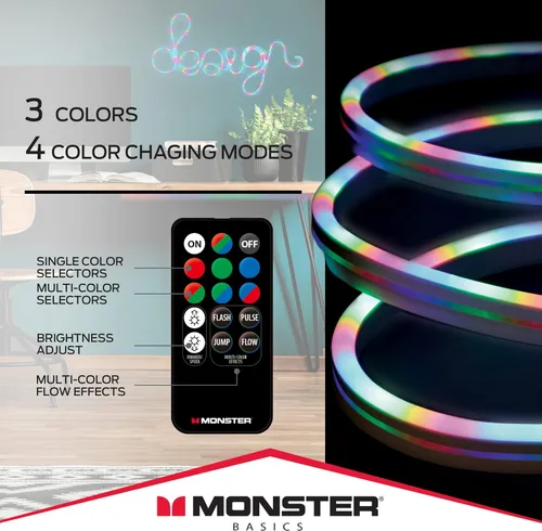 Miniatura 3 de XTREME Paquete de 2 tiras LED de neón con tecnología de flujo de color RGB Monster de 6.5 pies, fácil instalación de bricolaje