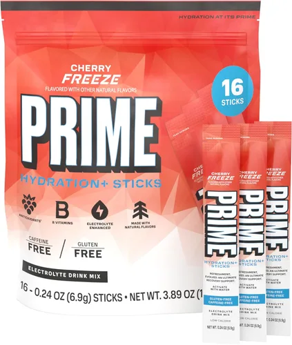 PRIME - 16 barritas de hidratación en polvo, una porción, electrolitos en polvo, sobre la marcha, BCAA, vitaminas B, antioxidantes, bajo en azúcar,