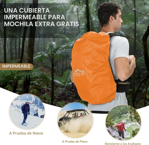 Miniatura 6 de IX INOXTO Mochila de senderismo, 26L/40L, impermeable, con vejiga de agua de 3 litros y cubierta de lluvia, ligera para viajes y campamento, Verde