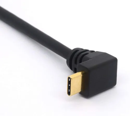 Miniatura 3 de Cable de extensión USB tipo C de 9.8 in, chapado en oro, USB 3.0 macho a 90 grados hacia arriba en ángulo descendente, cable tipo C, cable adaptador