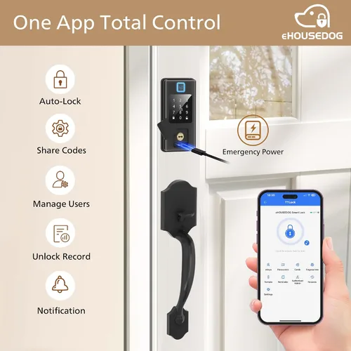Miniatura 3 de EHD-SF01, cerradura inteligente de huellas dactilares, cerradura de puerta de entrada sin llave, cerradura de teclado con pantalla táctil, cerradura