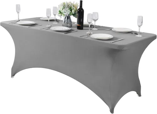 Miniatura 24 de Mantel de elastano para mesas de 4, 6 u 8 pies, mantel elástico universal ajustable para fiestas, banquetes, bodas y eventos - Verde manzana
