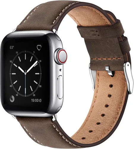 Miniatura 13 de SUNFWR Correas de cuero compatibles con Apple Watch de 1.61, 1.57, 1.5 pulgadas para hombres y mujeres, correa de repuesto de cuero genuino de grano