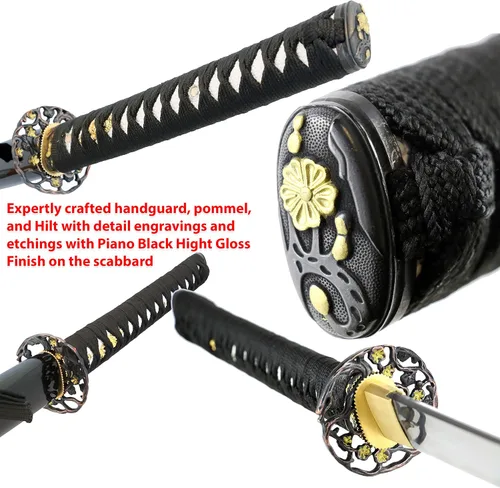 Miniatura 2 de Vulcan Gear Espada Katana Samurai japonesa clásica hecha a mano con vaina y soporte de madera de una sola espada, estilo elige tu mango (Tsuba)