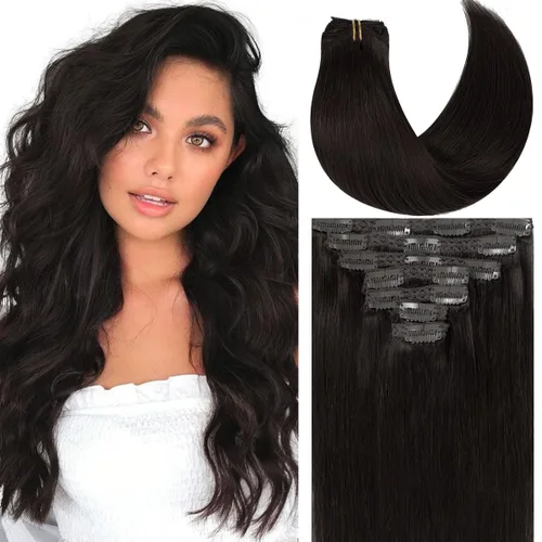 Miniatura 19 de Caliee Extensiones de cabello con pinzas de cabello humano 14 pulgadas Color 1 Negro azabache trama doble invisibles Extensiones de cabello humano