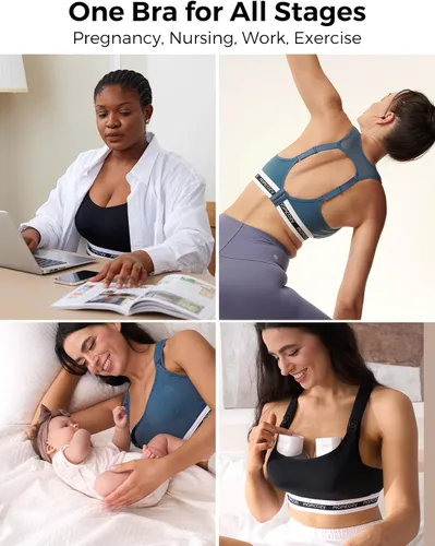 Miniatura 3 de Momcozy Sujetadores de lactancia para lactancia, FB011 de bajo impacto sujetador deportivo de enfermería soporte de maternidad embarazo acolchado