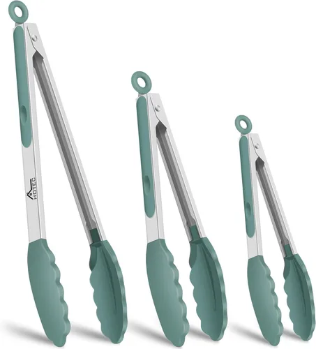 Miniatura 26 de HOTEC Pinzas de Cocina Premium de Acero Inoxidable con Bloqueo con Puntas de Silicona, Juego de 2-9" y 12" Gris Claro Paquete de 2: gris claro