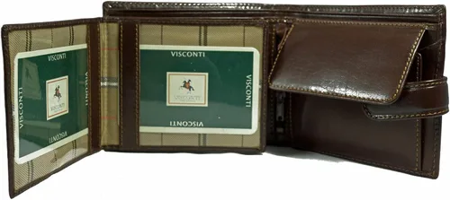 Miniatura 3 de Visconti Monza - Cartera italiana esmaltada de piel suave con 5 pliegues cuádruples, Marrón