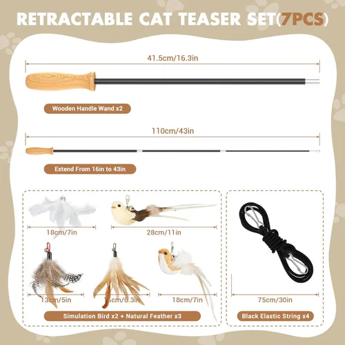 Miniatura 2 de ROSAUI Juguetes de varita para gatos, juguetes interactivos de pájaros para gatitos en interiores, varitas de pesca para gatos de 42.15’’ de largo