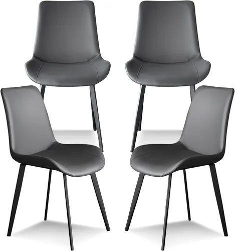 Miniatura 11 de seonyou Juego de 4 sillas de comedor de piel sintética negra para cocina, comedor, cómoda silla moderna de mediados de siglo con patas de metal
