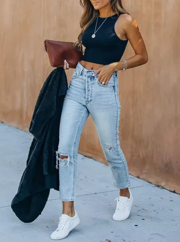 Miniatura 8 de REORIA - Camisetas ombligueras sin mangas y con espalda cruzada para mujer, ombligueras sexys con cuello halter