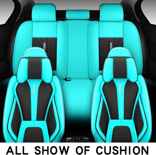 Miniatura 2 de INZU Lindas fundas de cuero para asientos delanteros y traseros, para sedán, SUV, 5 asientos, juego completo de ajuste universal (negro y verde)