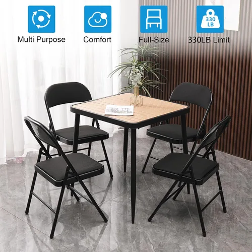 Miniatura 3 de Paquete de 4 sillas plegables, juego de 4 sillas de tela de metal con asientos y respaldo acolchados, silla plegable acolchada para el hogar