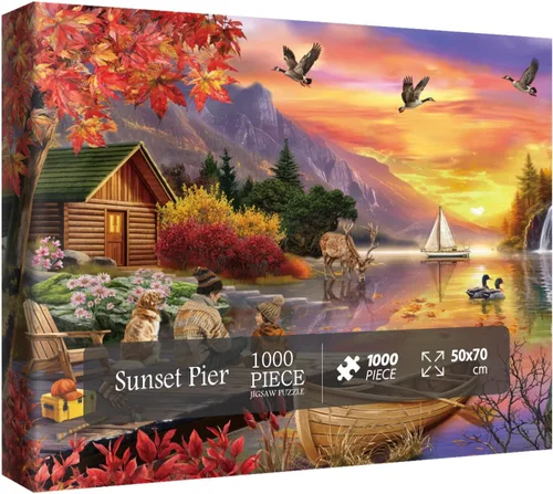 Rompecabezas de paisaje al atardecer para adultos, 1000 piezas, rompecabezas de pesca de otoño, camping, lago, hermoso pájaro, perro, flor, ciervo,