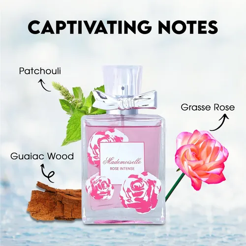 Miniatura 2 de AFLUXE Perfume en aerosol para mujer Mademoiselle Rose Intense Eau De Parfum Colonia de larga duración para mujer, fragancia floral refrescante