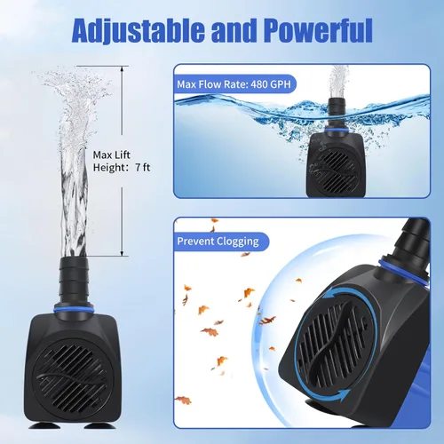 Miniatura 3 de AQUANEAT Bomba de Fuente Pequeña, Bomba de Agua Sumergible de 480 GPH para Tanque de Peces de Acuario, Fuente de Agua Exterior, Hidroponía, Bomba