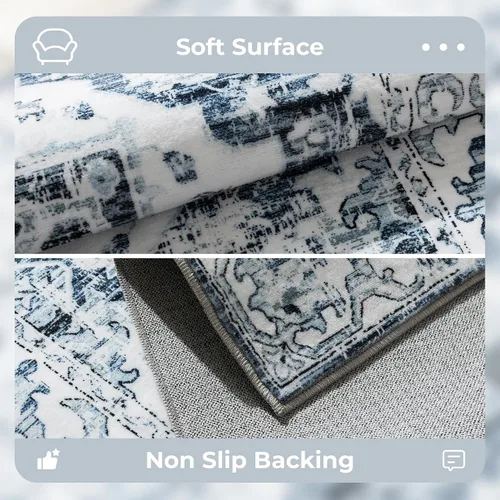 Miniatura 34 de Syalife 4x6 Alfombra Lavable para Área, Ultra Suave Antideslizante, Pila Baja, Alfombra Vintage Resistente a Manchas para Sala de Estar, Alfombra