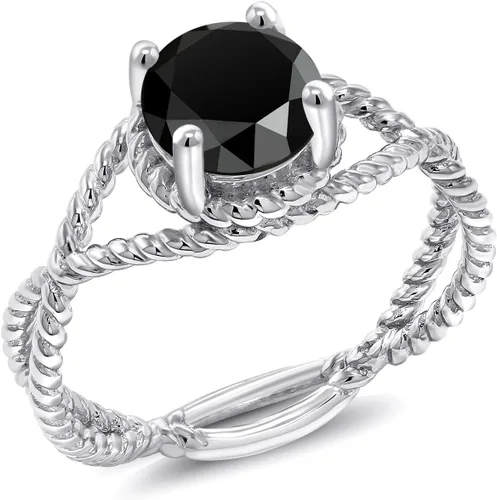 Gem Stone King 7MM Round Gemstone Birthstone Solitaire Ring for Women | Twisted Rope Band in 925 Sterling Silver | Available in Sizes 5, 6, 7, 8, 9