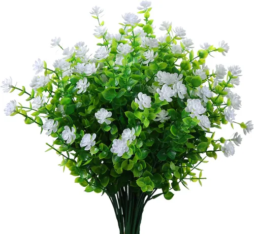 Miniatura 13 de XLFAQXM Plantas artificiales, flores, hierba, arbustos, paquete de 8 flores de plástico sintético que no se decoloran, para exteriores, para granja