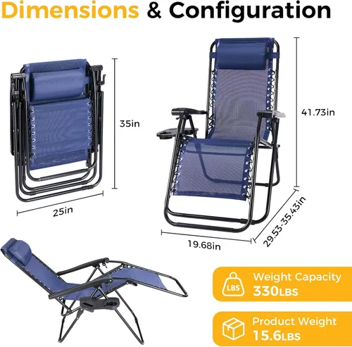 Miniatura 2 de NEWBULIG Juego de Sillas de Gravedad Cero de 2, Silla de Salón Plegable Portátil Ajustable para Acampar, Sillas Reclinables con Cojín Ajustable