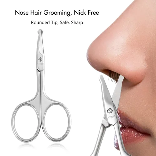 Miniatura 7 de LIVINGO Tijeras de pelo nasal curvadas y redondeadas de 3.75", de acero inoxidable premium con seguridad, hojas pequeñas para manicura, cutícula