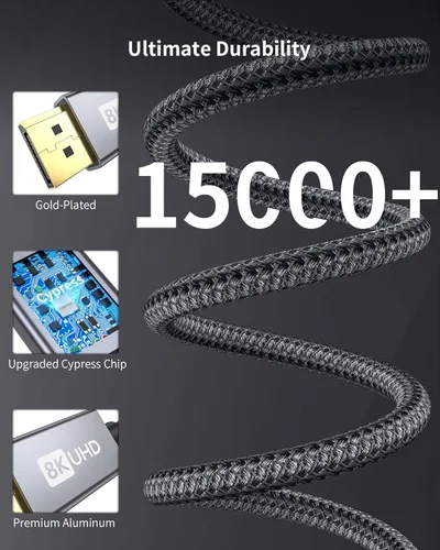 Miniatura 7 de Cable USB C a DisplayPort 1.4 Silkland 1 m [8K@60Hz, 4K@144Hz 120Hz, 2K@240Hz], Cable Tipo C a DP de 5K, [32.4 Gbps, Compatible con Thunderbolt 4/3]