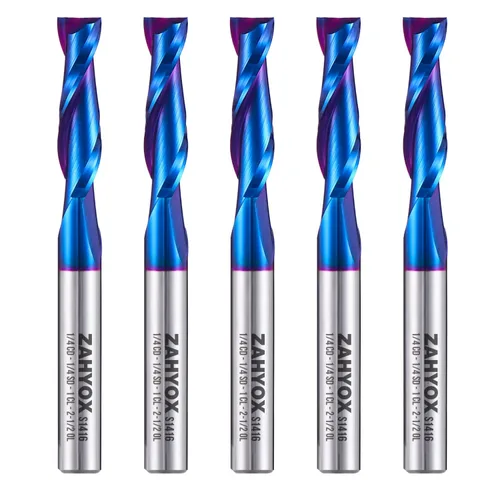 Miniatura 13 de ZahyoX Broca de enrutador de compresión de 1/4", broca CNC en espiral de corte hacia arriba y hacia abajo, fresa de carburo sólido con recubrimiento
