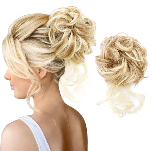 Miniatura 12 de KETHBE Moño desordenado, extensión de moños de pelo despeinado, banda elástica para el cabello, moño rizado para mujeres (negro)
