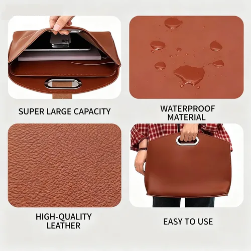 Miniatura 4 de El juego de 2 piezas: sofisticado juego de laptop y bolso de mano de cuero impermeable para negocios, bolso grueso para computadora portátil, juego