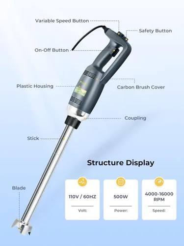 Miniatura 8 de Licuadora de inmersión comercial Mezclador de mano Mezclador de velocidad variable resistente 4000-16000RPM con eje extraíble de 20 pulgadas