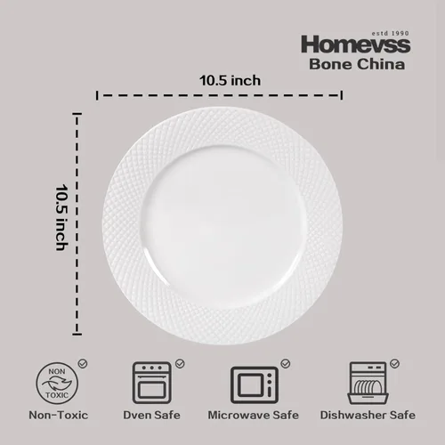 Miniatura 6 de HomeVss, nuevo juego de vajilla de porcelana de hueso, diseño de diamante en relieve, juego de 48 piezas Diamond