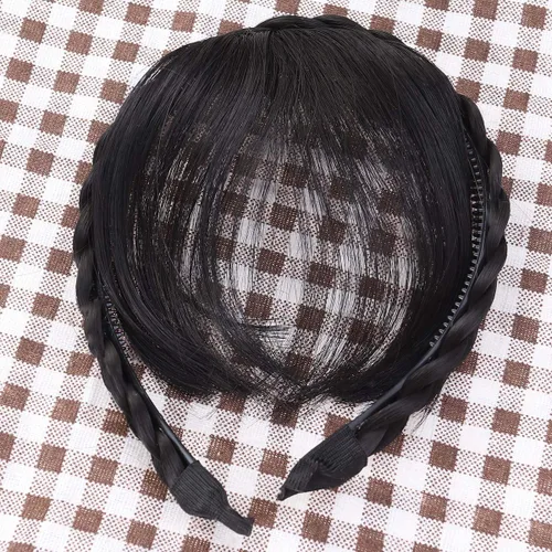 Miniatura 3 de Extensiones de cabello sintético con flecos, para mujeres y niñas (negro)