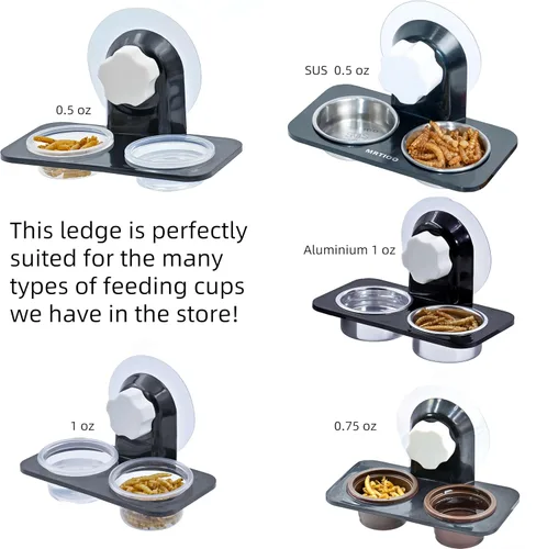 Miniatura 7 de Repisa de alimentación de Gecko con cresta [ventosa], con 10 tazas de acero inoxidable para alimentos de 0.5 onzas, cuencos de comida para reptiles