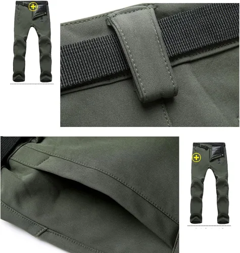 Miniatura 6 de TBMPOY - Pantalones de esquí de nieve impermeables con forro polar para hombre, para senderismo, montaña, revestimiento suave con cinturón