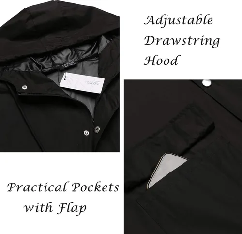 Miniatura 5 de COOFANDY Chaqueta impermeable para hombre con capucha impermeable ligera activa larga
