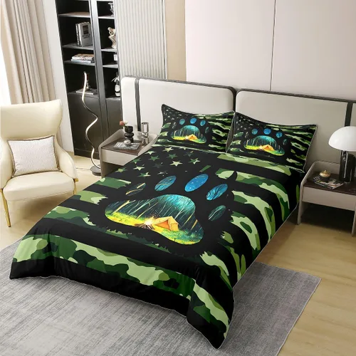 Miniatura 3 de Erosebridal American Flag 100% Cotton Bedding Set Twin Army Green Camo Duvet Cover Bear Claw Hunting Theme Comforter Cover Camoflage Camping